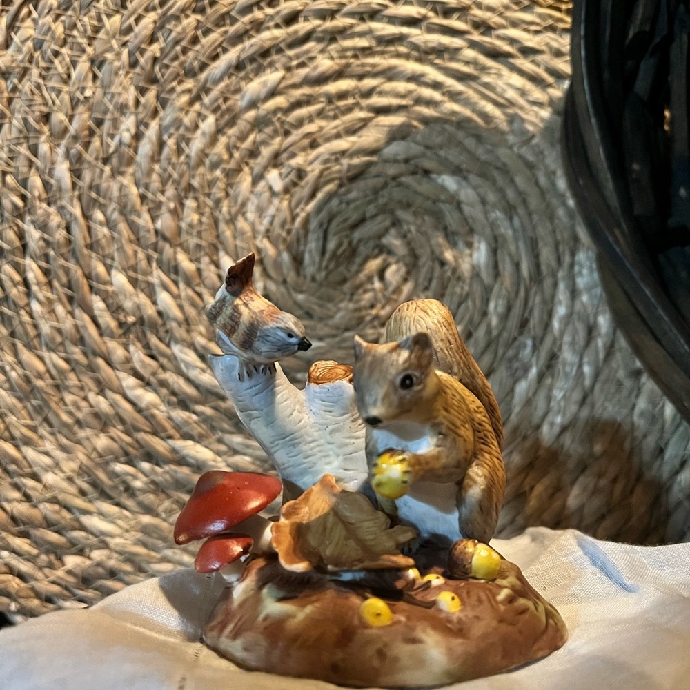 Danbury Mint Squirrel Figurine with Red Mushrooms